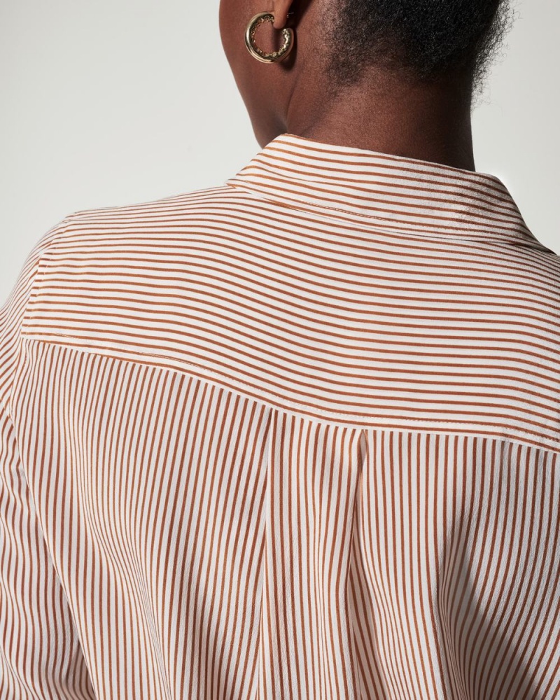 Stripes Spanx Low Maintenance Silk Button Down | XGURN-1029