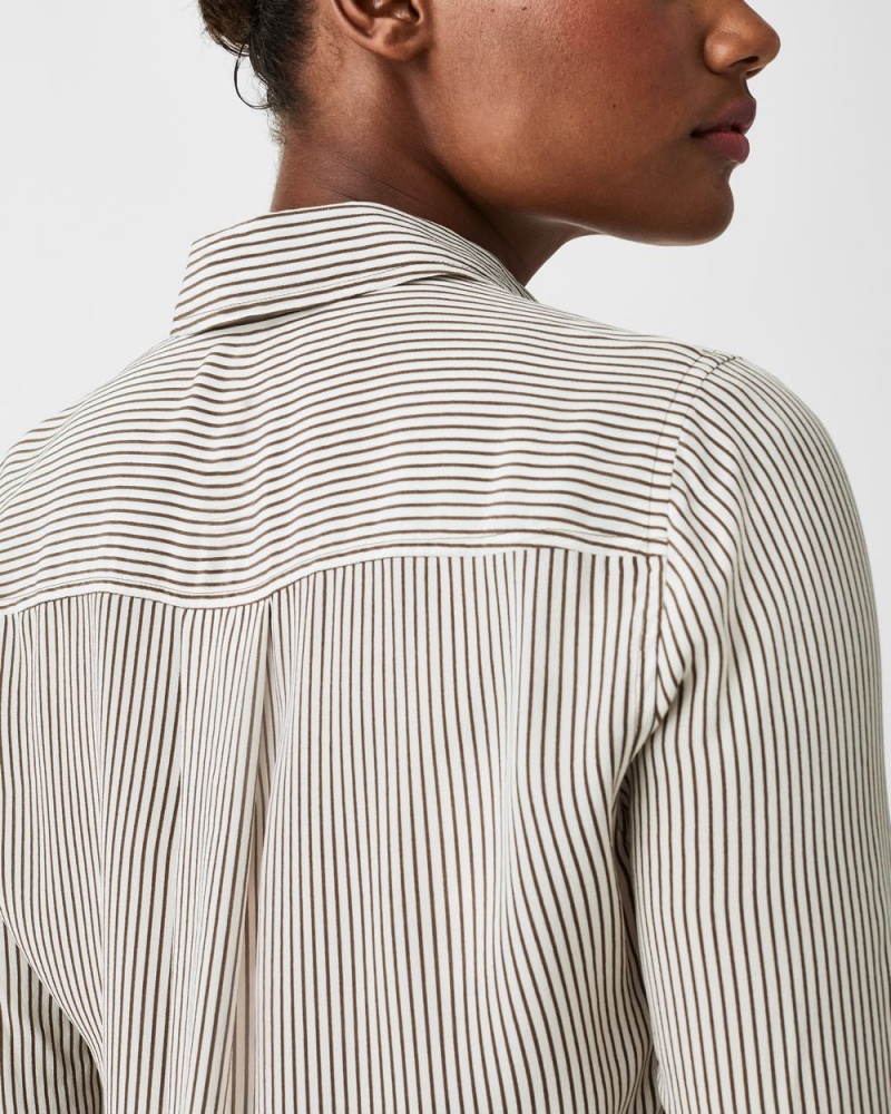 Stripes Spanx Low Maintenance Silk Button Down | ZIJRY-1637