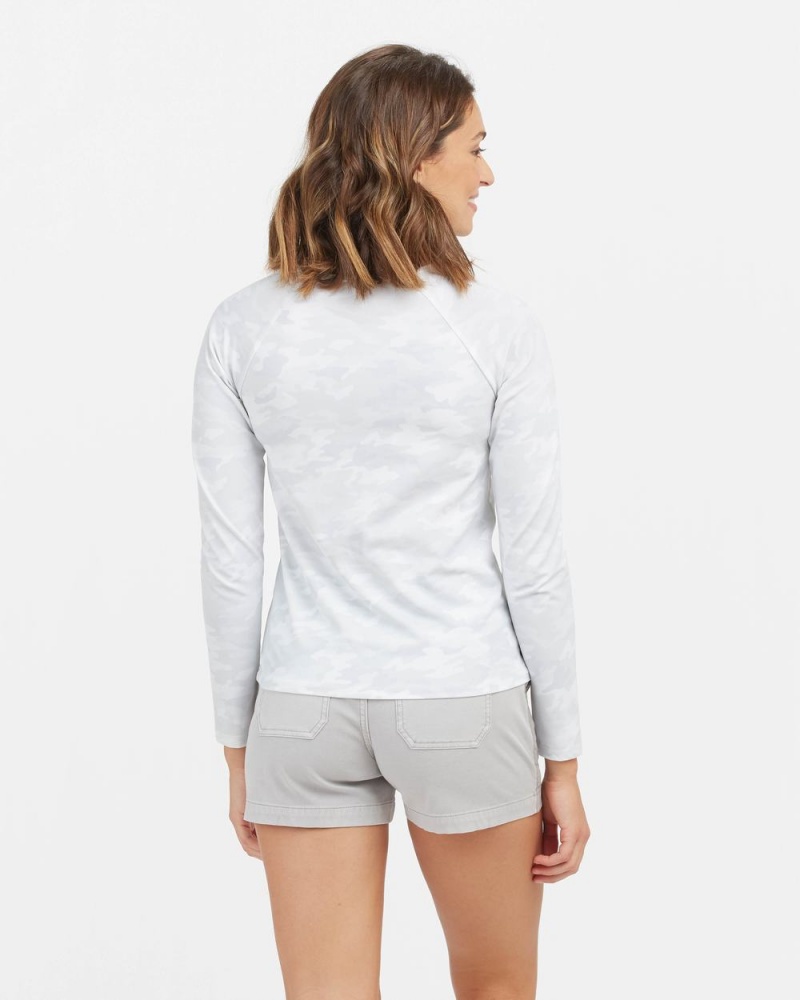 White Camo Spanx Long Sleeve Swim Shirt | CEOBP-7364