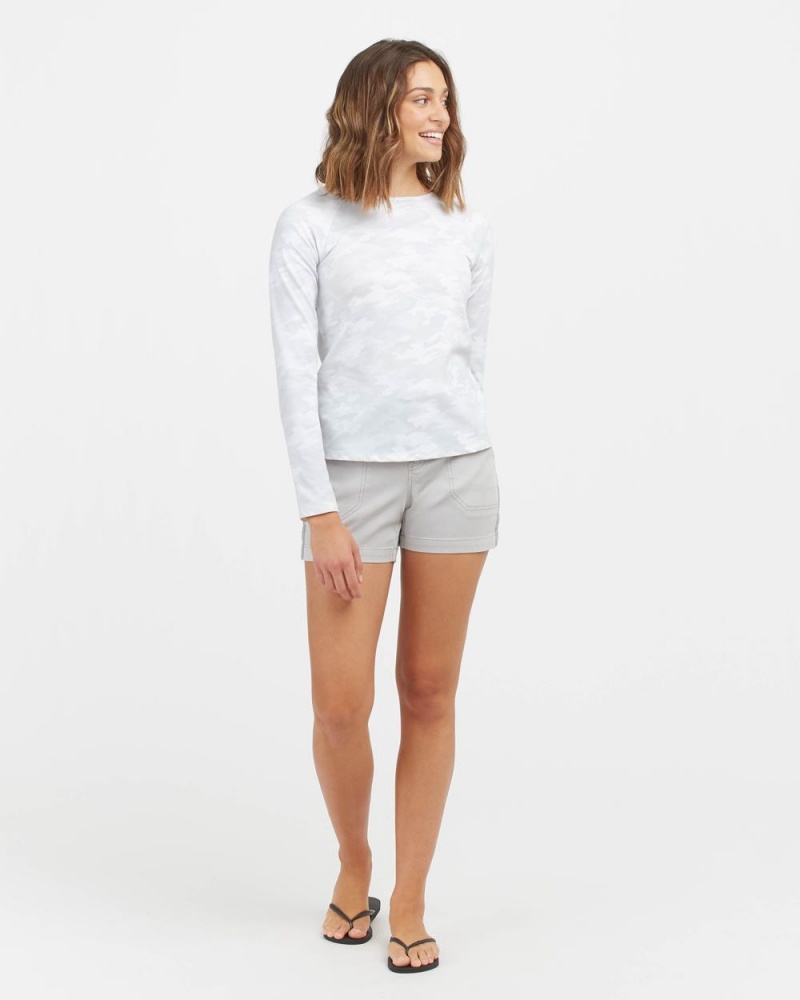 White Camo Spanx Long Sleeve Swim Shirt | CEOBP-7364