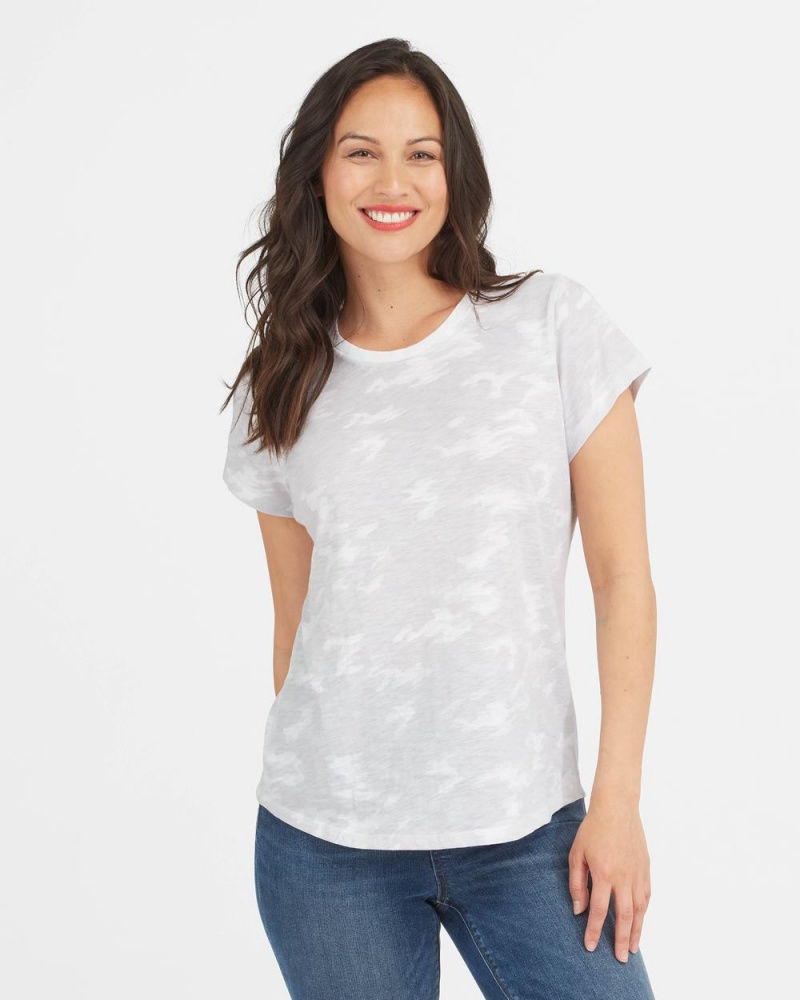 White Camo Spanx Pima Cotton Printed Graphic Tee | PGAEN-6249