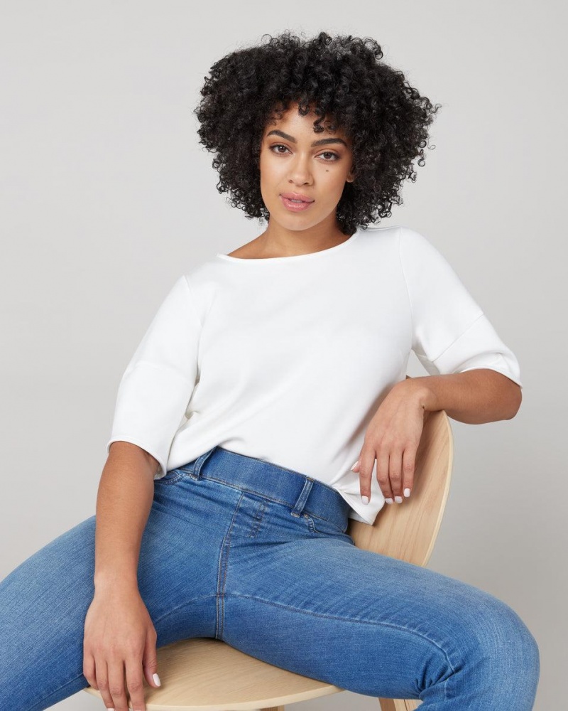 White Spanx AirEssentials Puff Sleeve ‘At-the-Hip’ Top | AYEMD-6247