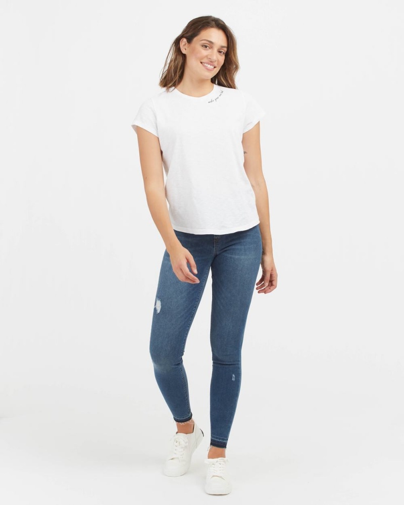 White Spanx Pima Cotton Embroidered Graphic Tee | BNKHE-4105