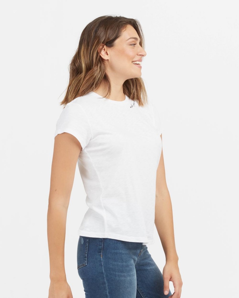 White Spanx Pima Cotton Embroidered Graphic Tee | BNKHE-4105