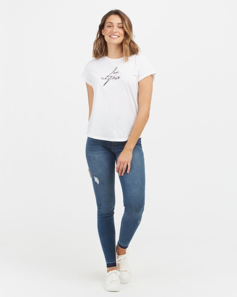 White Spanx Pima Cotton Embroidered Graphic Tee | FGABZ-3059