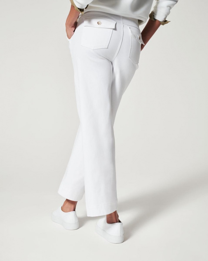 White Spanx Stretch Twill Cropped Wide Leg Pant | OIUXM-7483