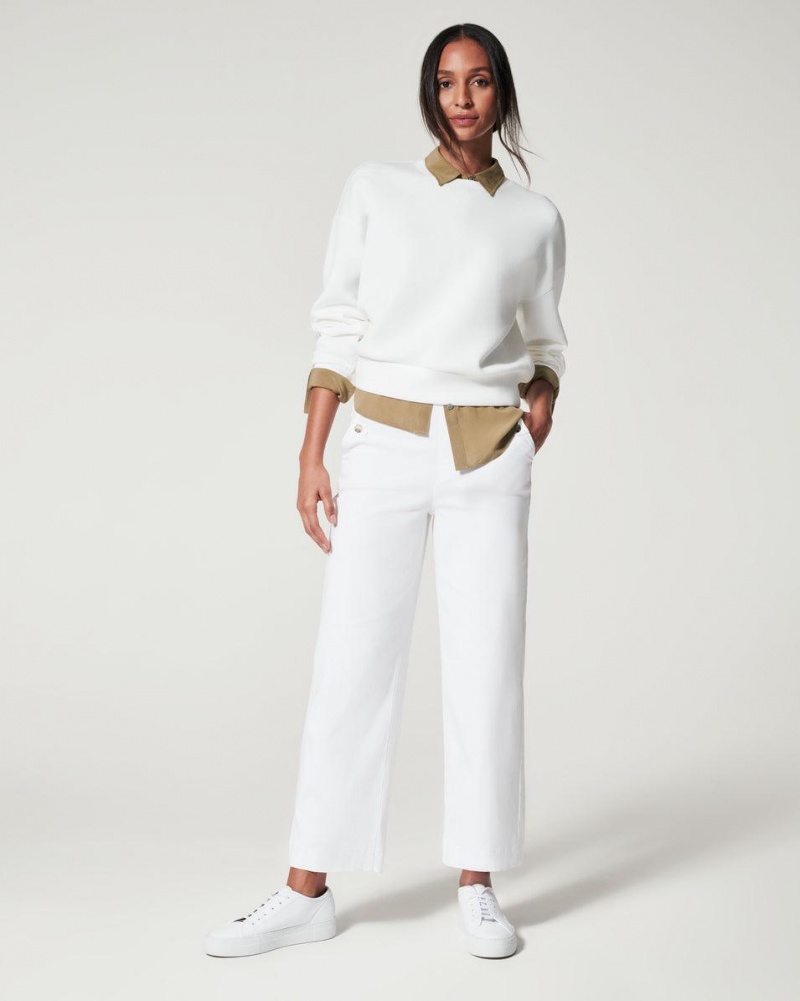 White Spanx Stretch Twill Cropped Wide Leg Pant | OIUXM-7483