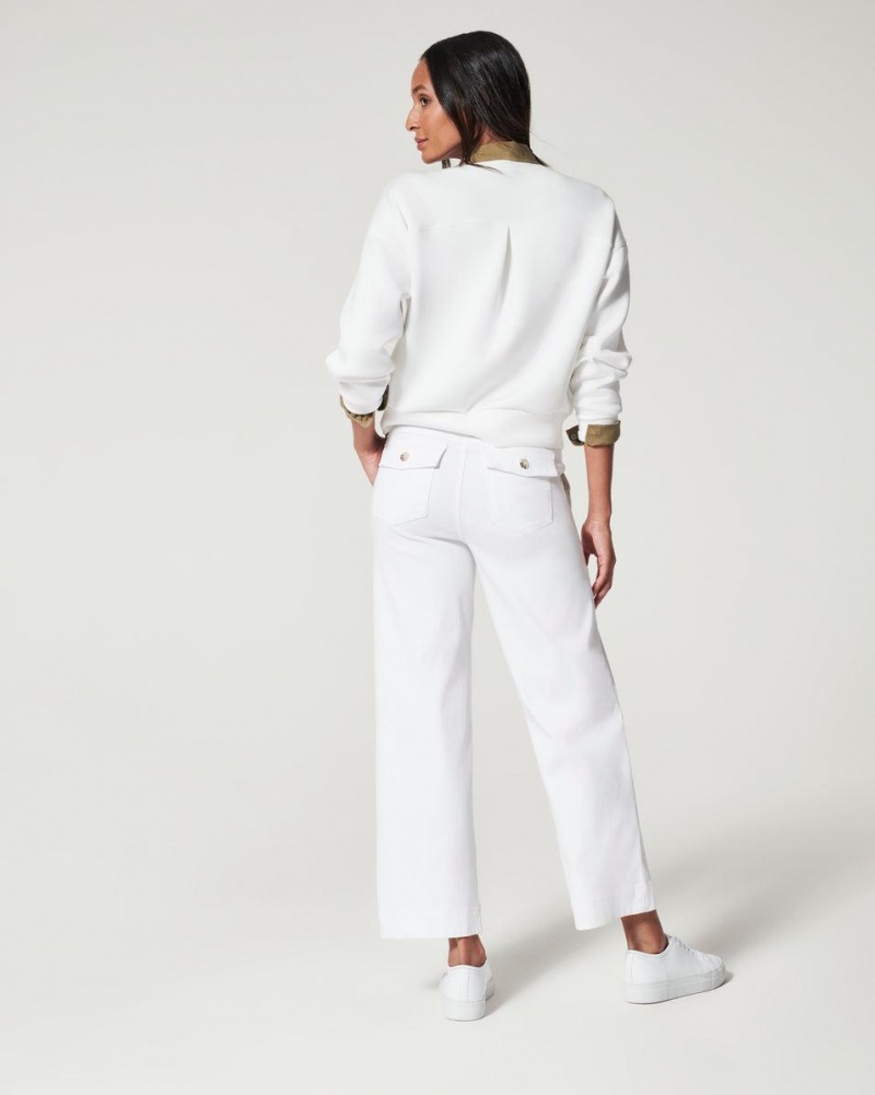 White Spanx Stretch Twill Cropped Wide Leg Pant | OIUXM-7483